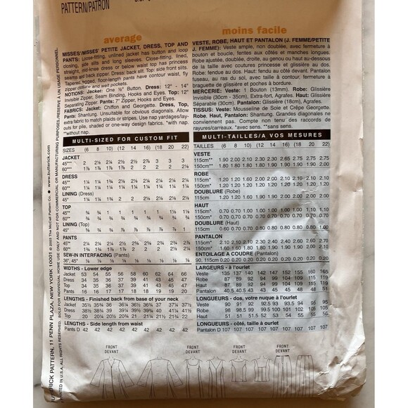 Butterick P405 Misses Petite Jacket Dress Top Pants Sewing Pattern Size 18-20-22 - Picture 3 of 4